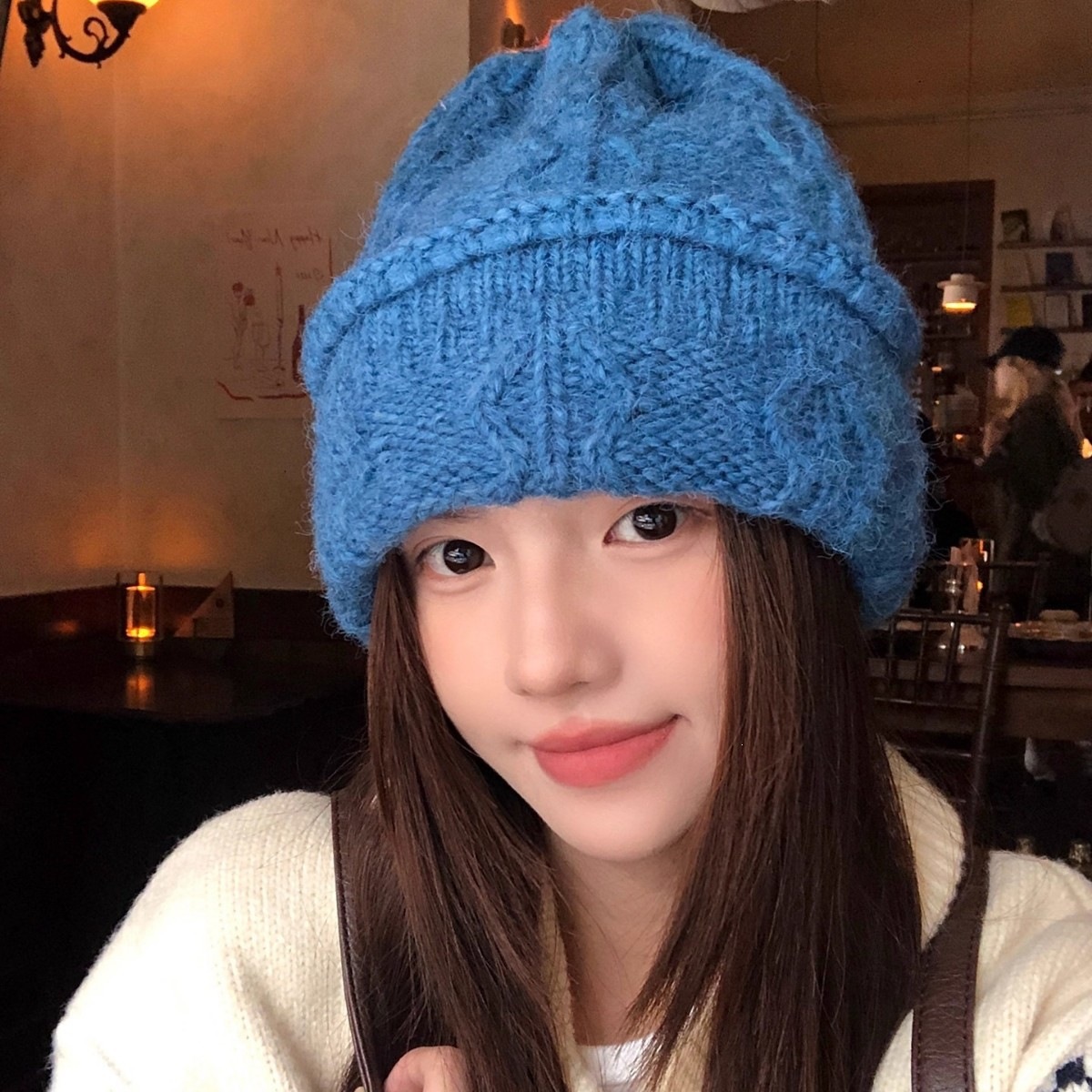 Beanie Cuffed Knit - Gorro de punto trenzado color crema