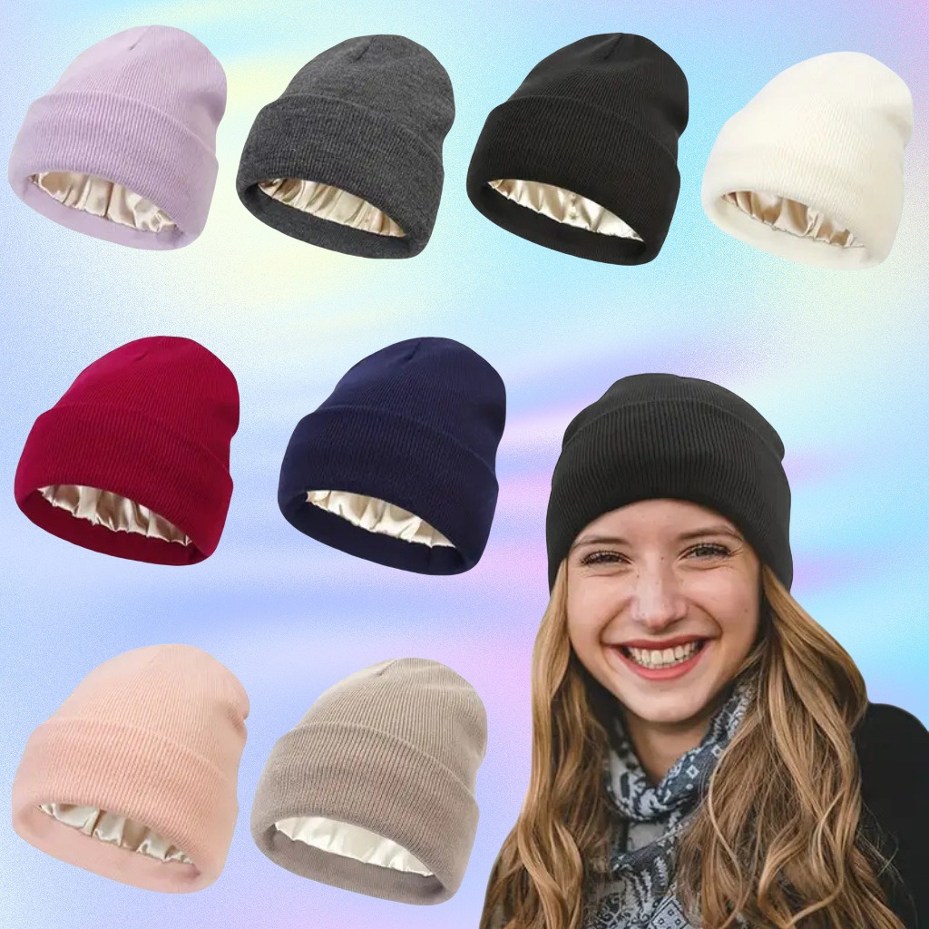 Beanie Cuffed Knit - Gorro antiestático con forro de satén